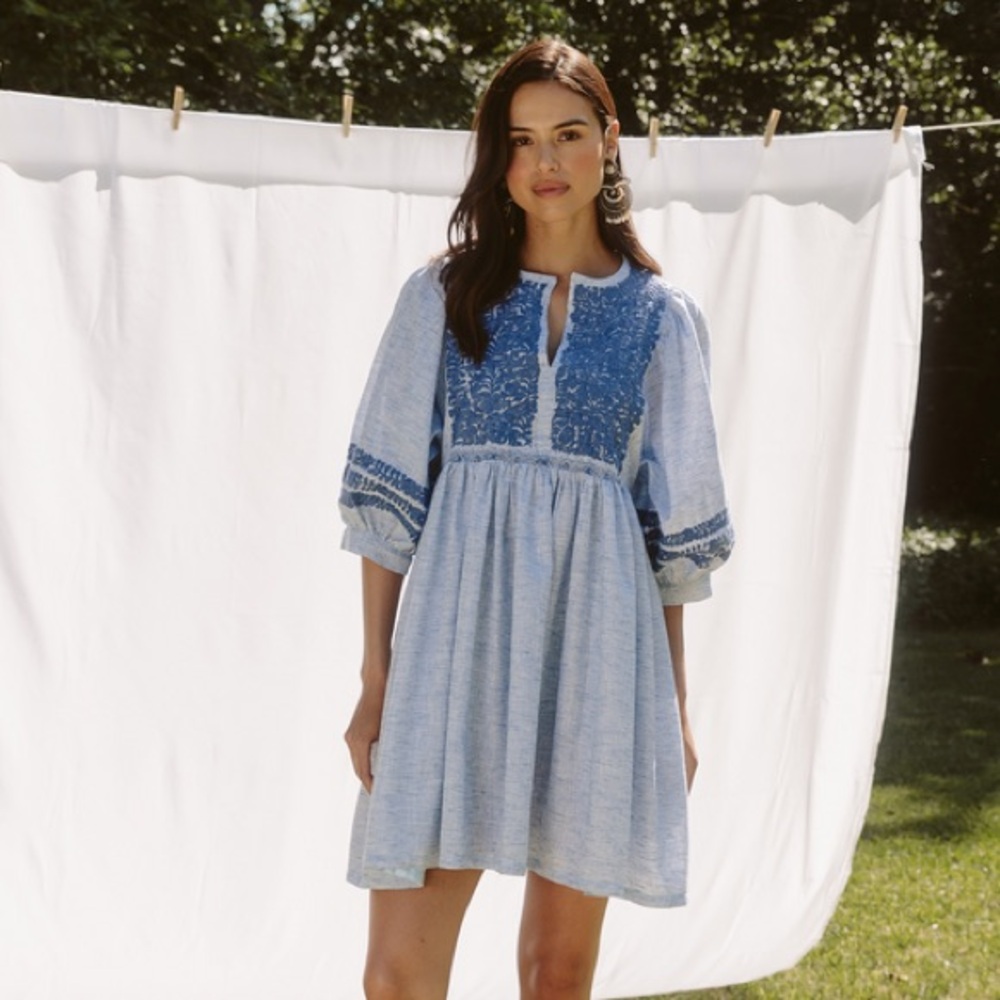 Mi Golondrina Blue Long Sleeve Dress